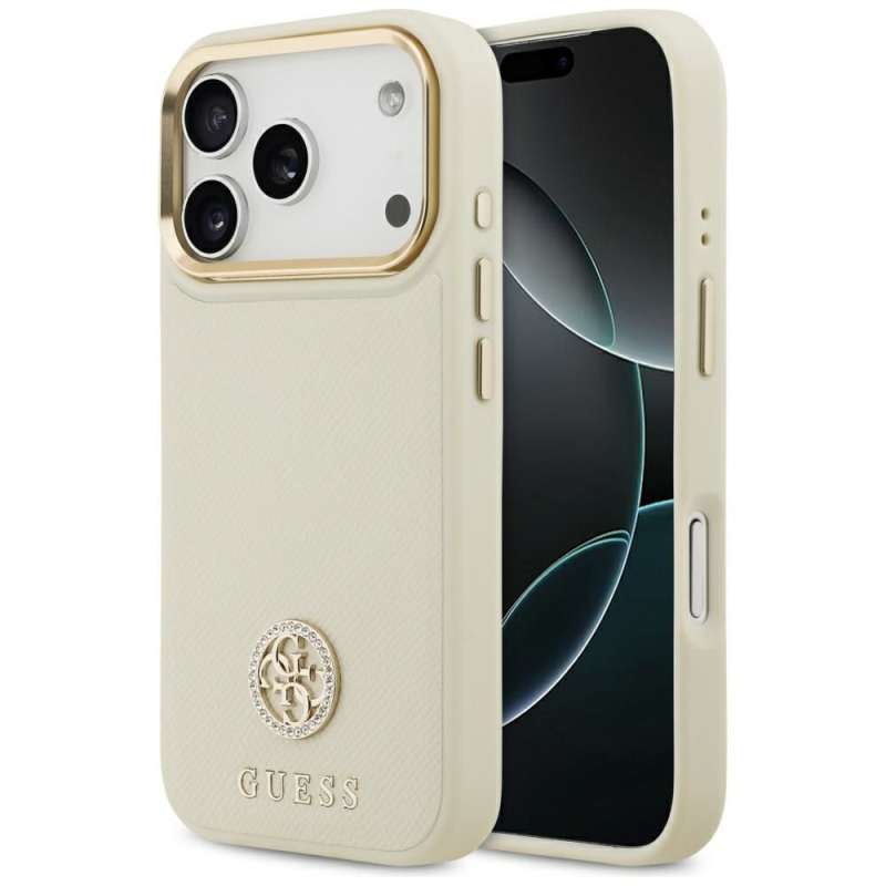 SPOTT-GR GUESS - Θήκη για Apple iPhone 17 Pro με Υποστήριξη MagSafe (PU W/ Grained Strass Logo) - Μπεζ