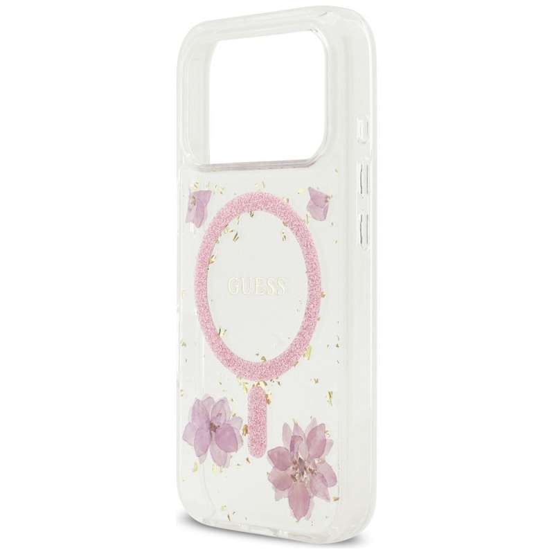 SPOTT-GR GUESS - Θήκη για Apple iPhone 17 Pro με Υποστήριξη MagSafe (Resin Flowers and Glitter) - Ροζ