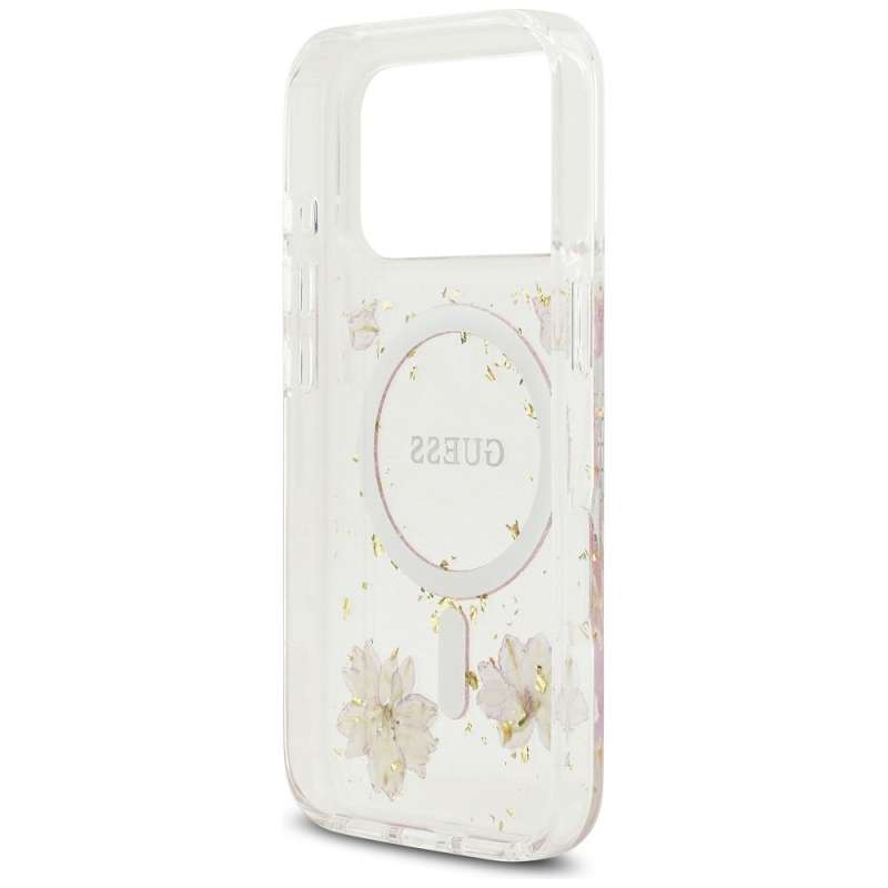 SPOTT-GR GUESS - Θήκη για Apple iPhone 17 Pro με Υποστήριξη MagSafe (Resin Flowers and Glitter) - Ροζ