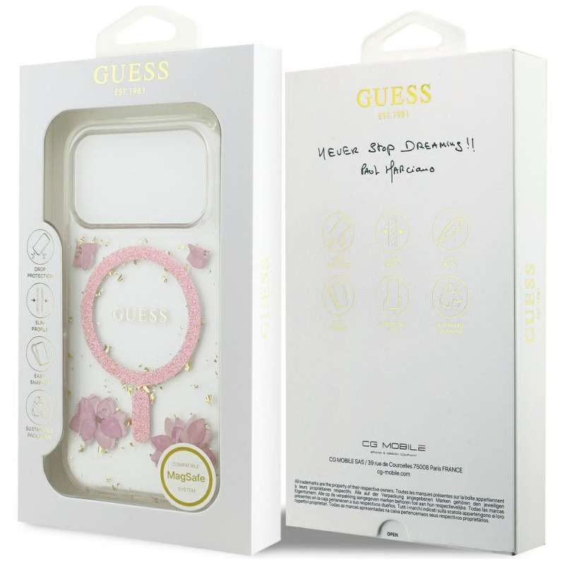 SPOTT-GR GUESS - Θήκη για Apple iPhone 17 Pro με Υποστήριξη MagSafe (Resin Flowers and Glitter) - Ροζ