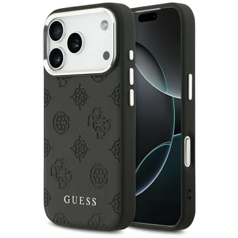 SPOTT-GR GUESS - Θήκη για Apple iPhone 17 Pro με Υποστήριξη MagSafe (PU W/ Peony Hot Stamp Script) - Μαύρη