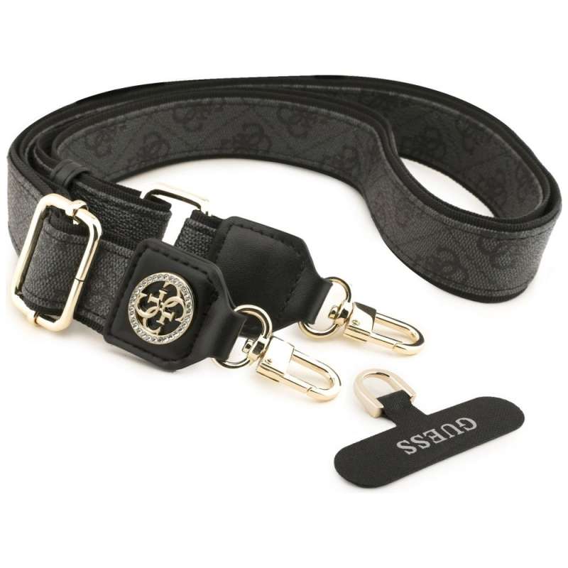 SPOTT-GR GUESS - Λουράκι για Θήκες Κινητών (4G PU Strap Tether Patch Strass Metal Logo) - Μαύρο