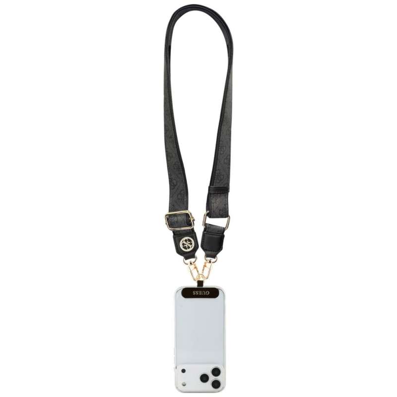 SPOTT-GR GUESS - Λουράκι για Θήκες Κινητών (4G PU Strap Tether Patch Strass Metal Logo) - Μαύρο