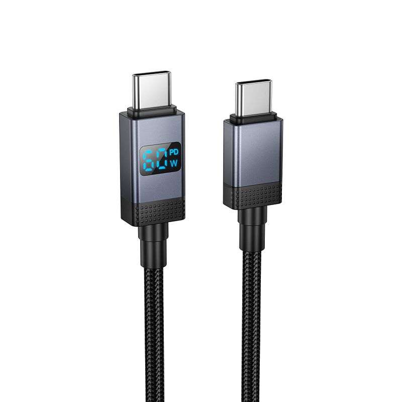 SPOTT-GR Hoco X118 - Καλώδιο Type-C σε Type-C 3A 60W με Οθόνη LED 1m - Μαύρο