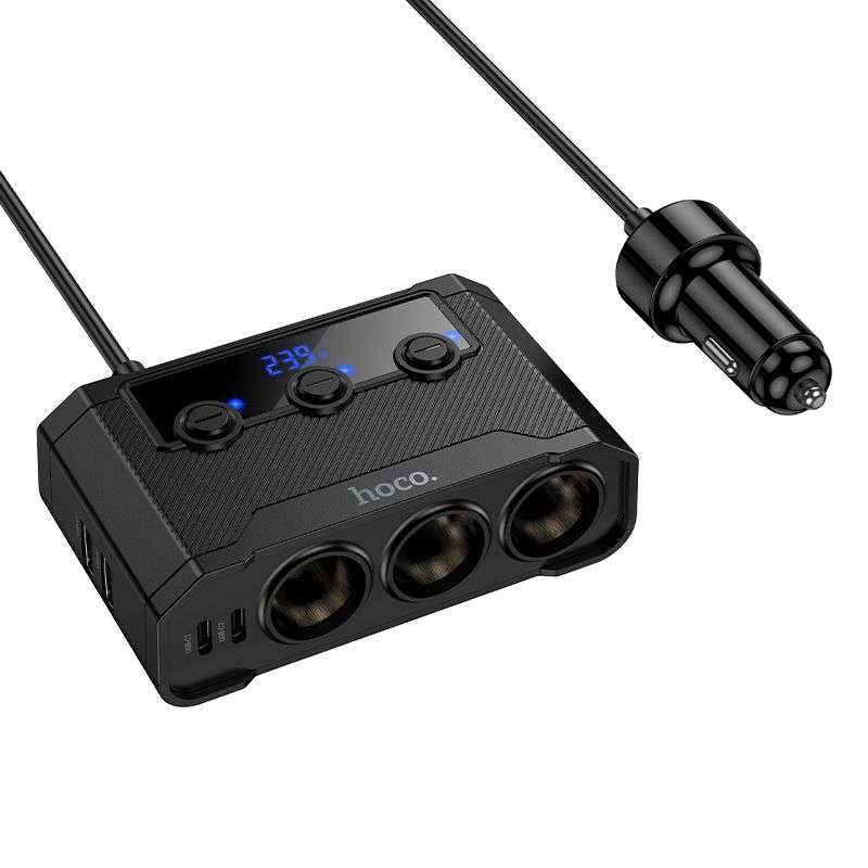 SPOTT-GR Hoco Z64 - Φορτιστής Αυτοκινήτου με Υποδοχές 2 x USB A,  2 x Type-C και 3 x Έξτρα Υποδοχές Αναπτήρα (PD QC 3.0) 240W σε Μαύρο Χρώμα