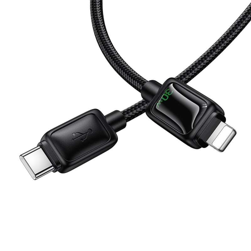 SPOTT-GR Hoco U146 - Καλώδιο Type-C σε Lightning (PD 30W) 1.2m με Οθόνη Ενδείξεων LED σε Μαύρο Χρώμα