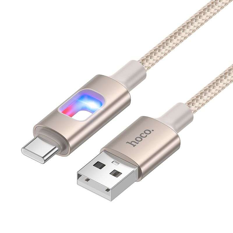 SPOTT-GR Hoco U144 - Καλώδιο USB-A σε Type-C με Φωτισμό LED 3A 1.2m σε Μπεζ Χρώμα