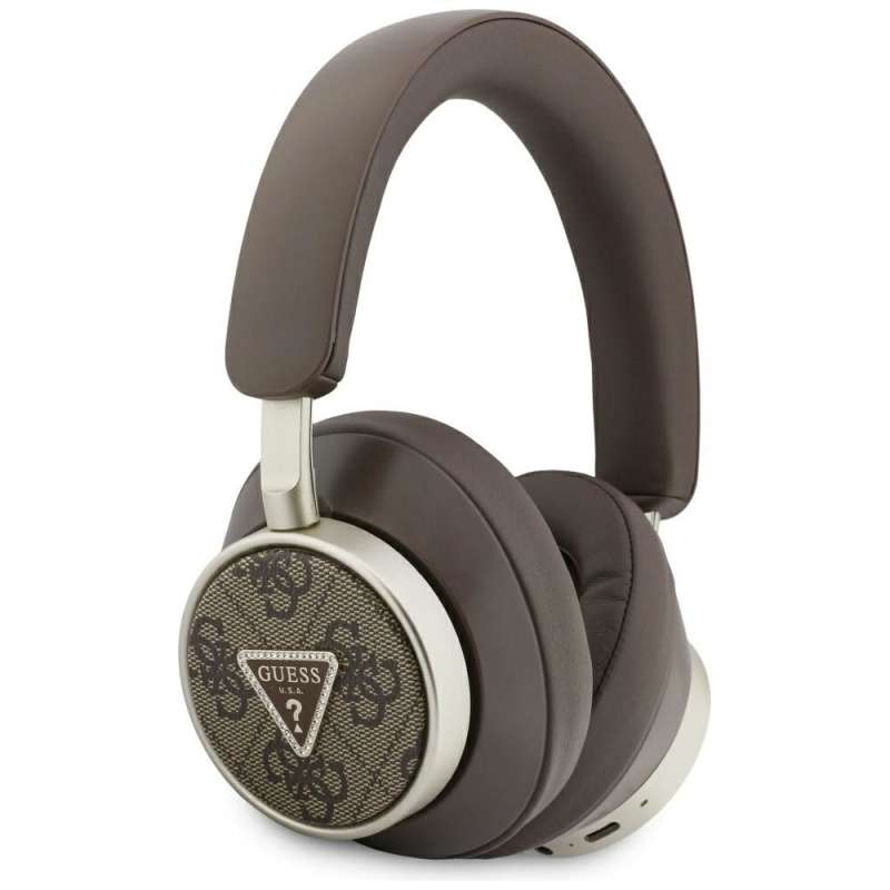 SPOTT-GR GUESS 4G Triangle Logo Headphones - Ασύρματα Over-Ear Ακουστικά Bluetooth με ENC (Ακύρωση Θορύβου) σε Καφέ Χρώμα