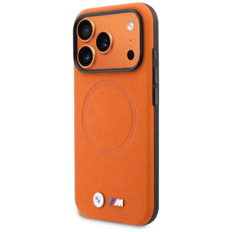 SPOTT-GR Θήκη BMW για Apple iPhone 17 Pro με Υποστήριξη MagSafe (PU FW Metal Logo) σε Πορτοκαλί Χρώμα