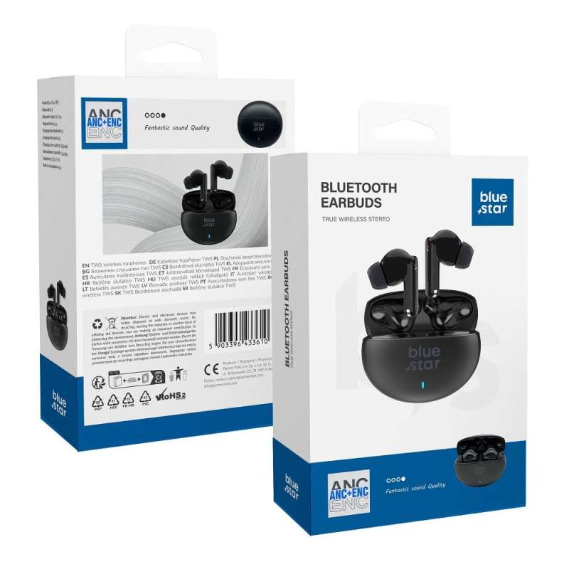 SPOTT-GR Blue Star Zen TX5 - Ασύρματα In-Ear Ακουστικά Bluetooth με ANC και ENC (Ακύρωση Θορύβου) σε Μαύρο Χρώμα