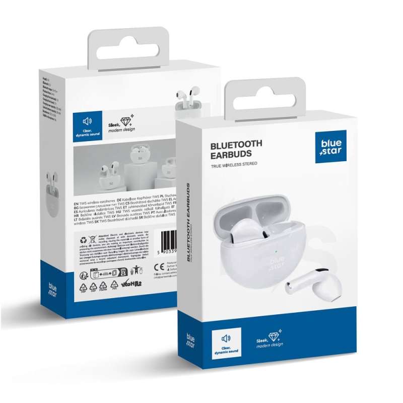 SPOTT-GR Blue Star Circle Beat TX3 - Ασύρματα In-Ear Ακουστικά Bluetooth σε Άσπρο Χρώμα