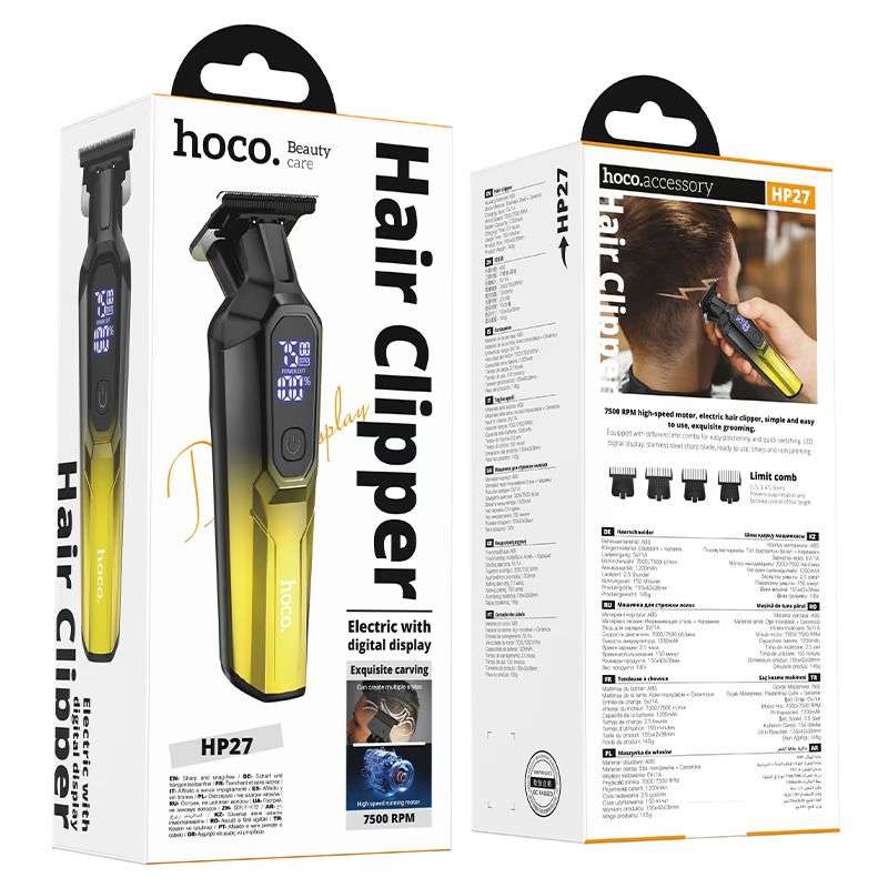 SPOTT-GR Hoco HP27 - Κουρευτική Μηχανή με Οθόνη σε Μαύρο / Χρυσό Χρώμα