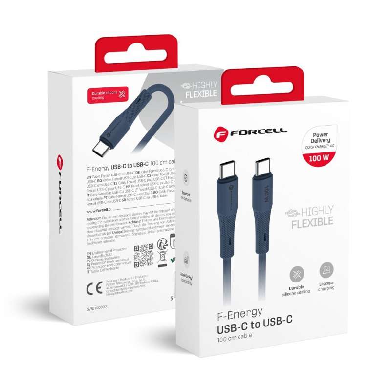 SPOTT-GR Forcell F-Energy C347 - Καλώδιο Type-C σε Type-C (QC4.0 PD 5A 100W) 1m σε Μπλε Χρώμα