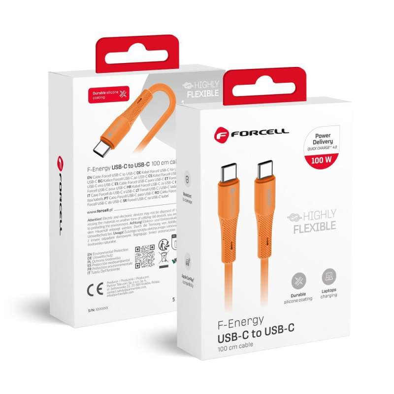 SPOTT-GR Forcell F-Energy C347 - Καλώδιο Type-C σε Type-C (QC4.0 PD 5A 100W) 1m σε Πορτοκαλί Χρώμα