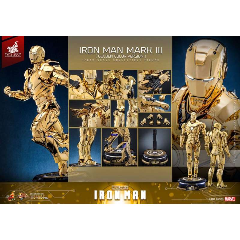 SPOTT-GR Iron Man Movie Masterpiece Diecast Action Figure 1/6 Iron Man Mark III (Gold Color Version) Hot Toys Exclusive 33 cm
