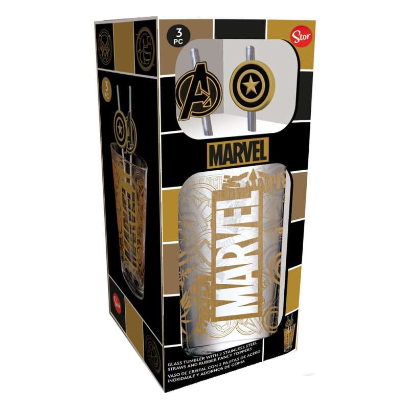 SPOTT-GR Ποτήρι με Καλαμάκια Marvel Logo & Avengers 485 ml