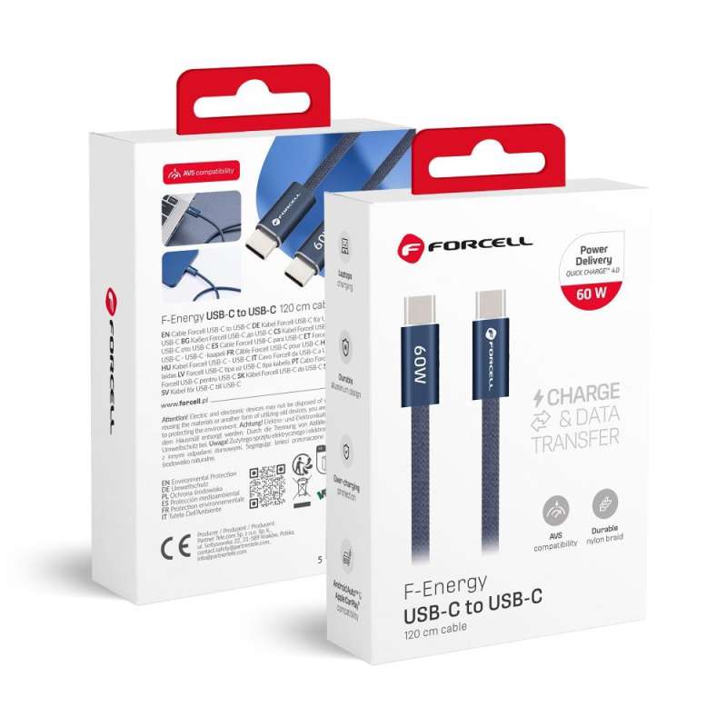 SPOTT-GR Forcell F-Energy ACYH23 - Καλώδιο Type-C σε Type-C (QC4.0 PD 3A 60W) 1.2m σε Μπλε Χρώμα