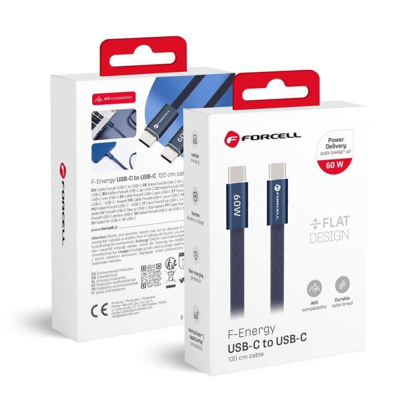 SPOTT-GR Forcell F-Energy CCFN23 - Καλώδιο Flat Type-C σε Type-C (QC4.0 PD 3A 60W) 1.2m σε Μπλε Χρώμα