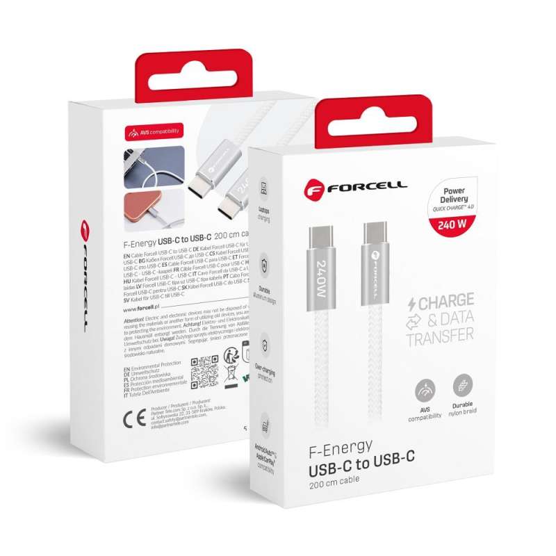 SPOTT-GR Forcell F-Energy CBN1 - Καλώδιο Type-C σε Type-C (QC4.0 PD 5A 240W) 2m σε Άσπρο Χρώμα