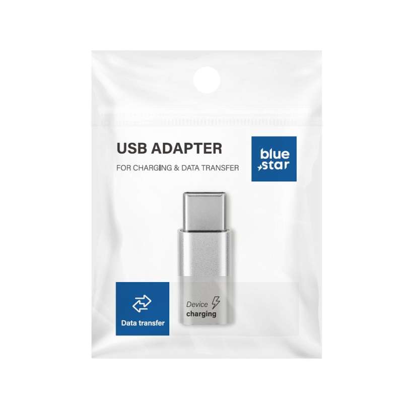 SPOTT-GR Blue Star Type-C Adapter - Μετατροπέας Micro USB σε Type-C σε Ασημί Χρώμα