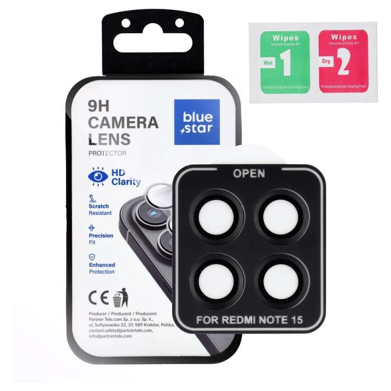 SPOTT-GR Blue Star Easy Install Camera Glass - Προστατευτικά Δακτυλίδια Κάμερας για Xiaomi Redmi Note 15 5G με Μαύρο Πλαίσιο