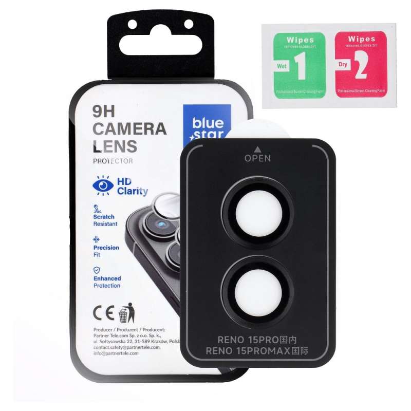 SPOTT-GR Blue Star Easy Install Camera Glass - Προστατευτικά Δακτυλίδια Κάμερας για OPPO Reno 15 με Μαύρο Πλαίσιο