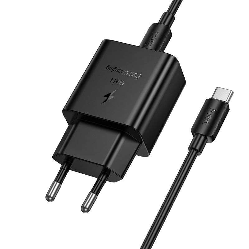 SPOTT-GR Hoco N76 - Φορτιστής με Υποδοχή Type-C (QC PD 25W) και Καλώδιο Φόρτισης Type-C σε Type-C σε Μαύρο Χρώμα