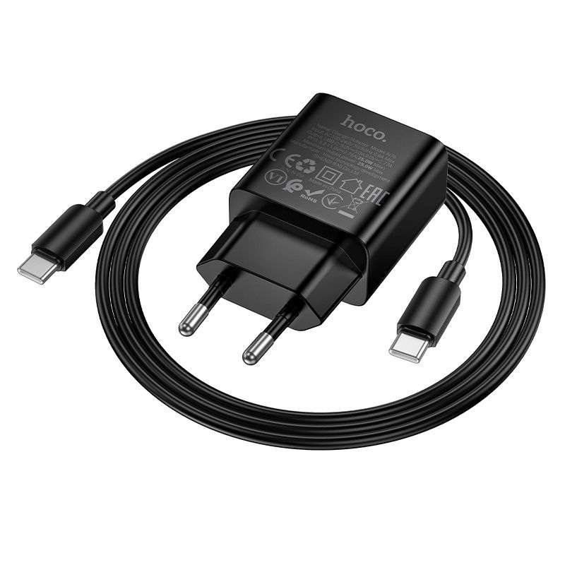 SPOTT-GR Hoco N76 - Φορτιστής με Υποδοχή Type-C (QC PD 25W) και Καλώδιο Φόρτισης Type-C σε Type-C σε Μαύρο Χρώμα