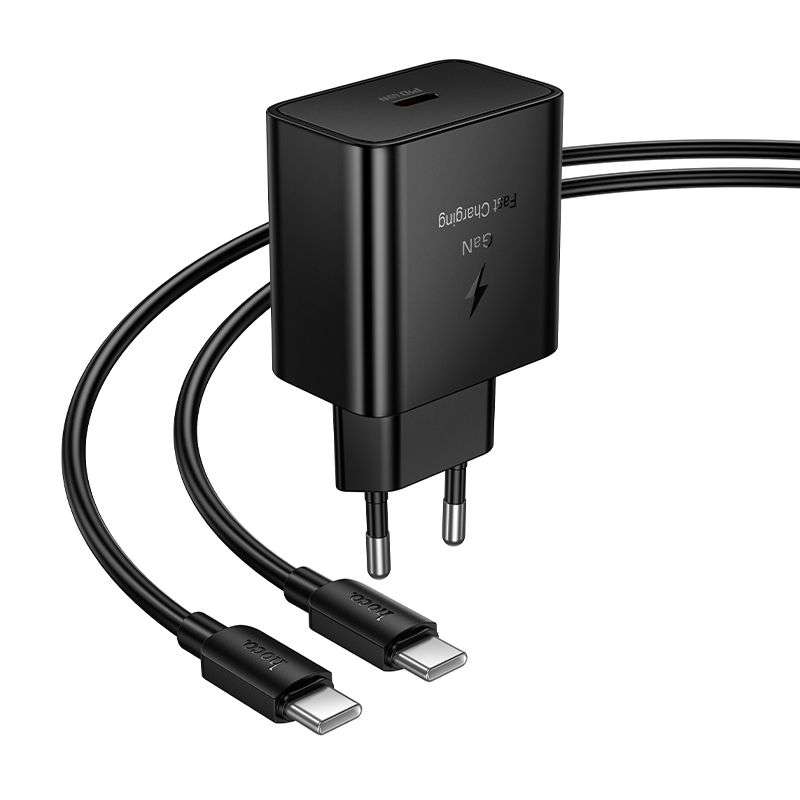 SPOTT-GR Hoco N77 - Φορτιστής με Υποδοχή Type-C (QC PD 45W) και Καλώδιο Φόρτισης Type-C σε Type-C σε Μαύρο Χρώμα