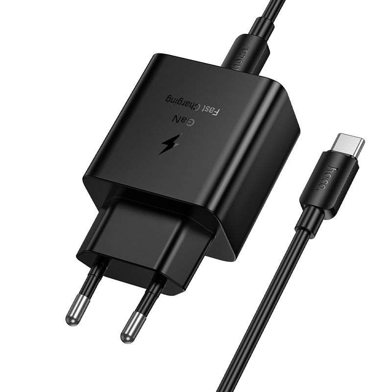 SPOTT-GR Hoco N77 - Φορτιστής με Υποδοχή Type-C (QC PD 45W) και Καλώδιο Φόρτισης Type-C σε Type-C σε Μαύρο Χρώμα