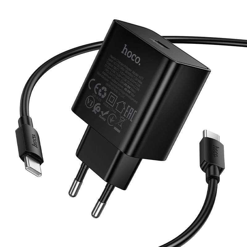 SPOTT-GR Hoco N77 - Φορτιστής με Υποδοχή Type-C (QC PD 45W) και Καλώδιο Φόρτισης Type-C σε Type-C σε Μαύρο Χρώμα