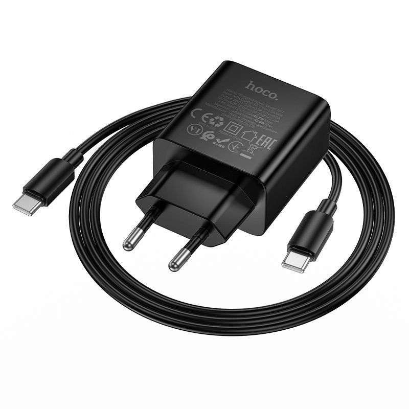 SPOTT-GR Hoco N77 - Φορτιστής με Υποδοχή Type-C (QC PD 45W) και Καλώδιο Φόρτισης Type-C σε Type-C σε Μαύρο Χρώμα