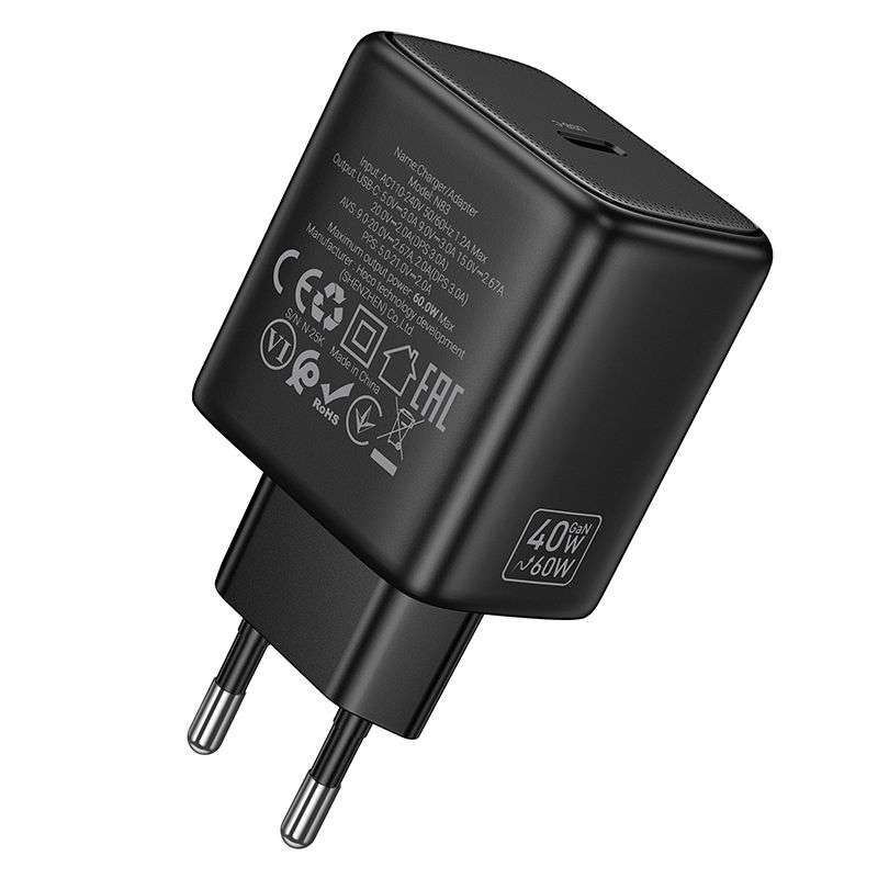 SPOTT-GR Hoco N83 - Φορτιστής GaN με Υποδοχή Type-C (PD AVS 40W Max 60W) σε Μαύρο Χρώμα