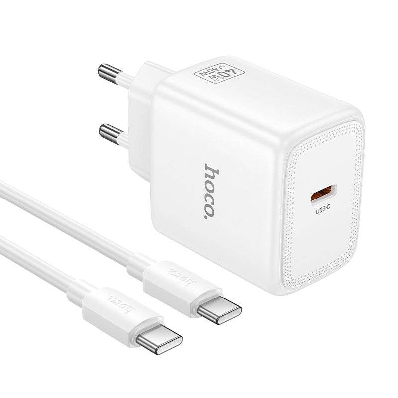 SPOTT-GR Hoco N83 - Φορτιστής GaN με Υποδοχή Type-C (PD AVS 40W Max 60W) και Καλώδιο Φόρτισης Type-C σε Type-C σε Άσπρο Χρώμα