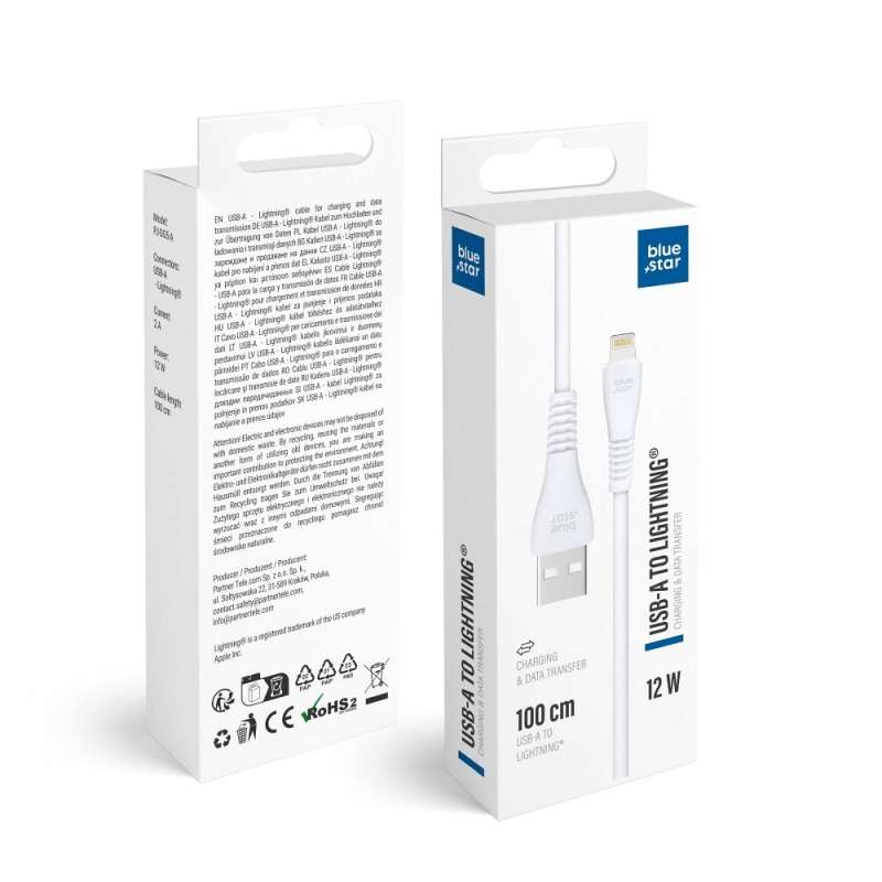 SPOTT-GR Blue Star PJ-DG5-A - Καλώδιο USB-A σε Lightning (2A 12W) 1m σε Άσπρο Χρώμα