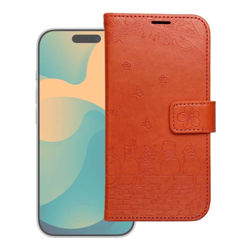 SPOTT-GR Mezzo Book Case - Θήκη Πορτοφόλι για Apple iPhone 17 Pro Max (Cats Design) σε Καφέ Χρώμα