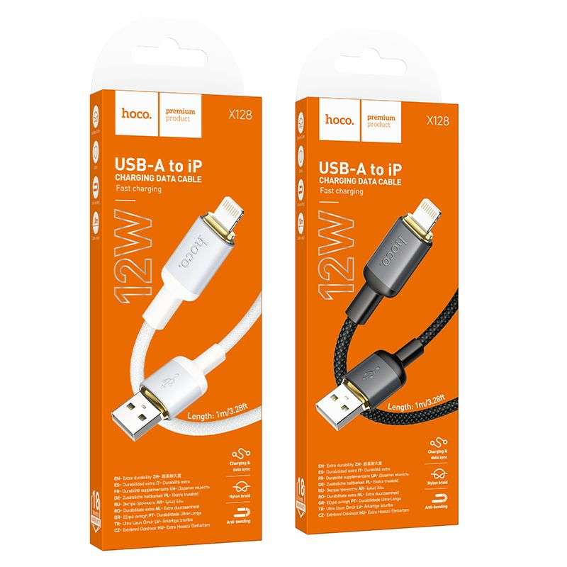 SPOTT-GR Hoco X128 Benefit - Καλώδιο USB-A σε Lightning (2.4A) 1m σε Μαύρο Χρώμα