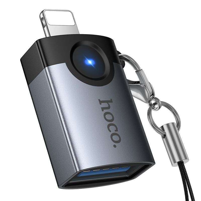 SPOTT-GR Hoco UA46 Victory - Αντάπτορας OTG Lightning σε USB-A σε Γκρι Χρώμα