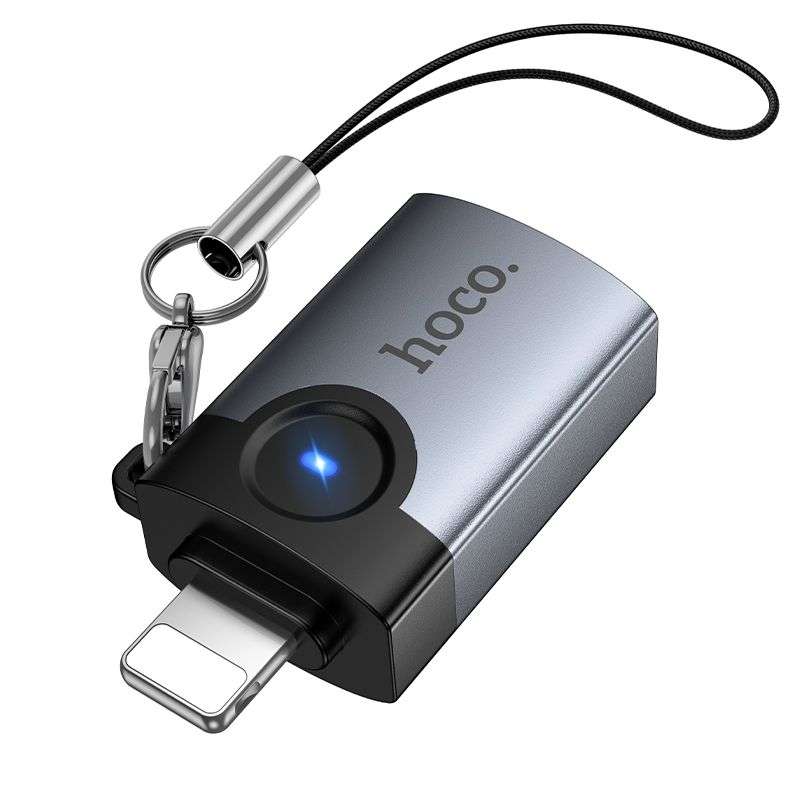 SPOTT-GR Hoco UA46 Victory - Αντάπτορας OTG Lightning σε USB-A σε Γκρι Χρώμα