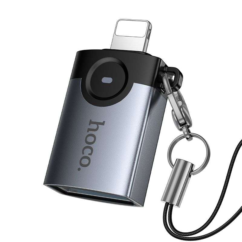 SPOTT-GR Hoco UA46 Victory - Αντάπτορας OTG Lightning σε USB-A σε Γκρι Χρώμα