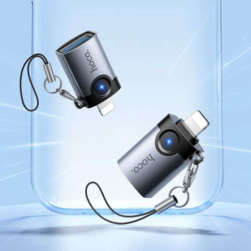 SPOTT-GR Hoco UA46 Victory - Αντάπτορας OTG Lightning σε USB-A σε Γκρι Χρώμα