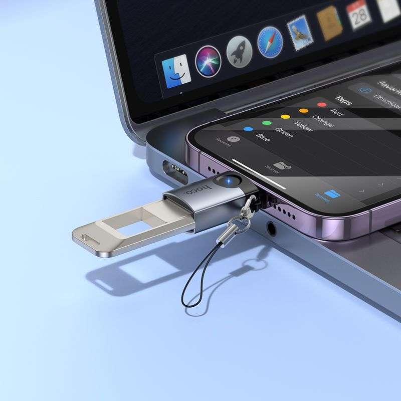 SPOTT-GR Hoco UA46 Victory - Αντάπτορας OTG Lightning σε USB-A σε Γκρι Χρώμα
