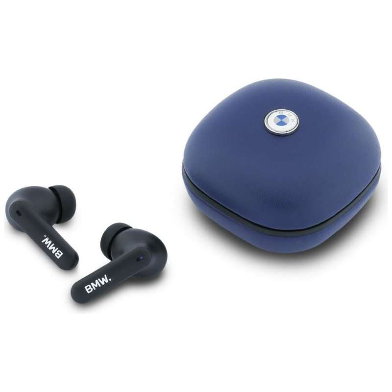SPOTT-GR BMW Leather Metal Logo Earbuds - Ασύρματα In-Ear Ακουστικά Bluetooth με ENC (Ακύρωση Θορύβου) σε Μπλε Χρώμα