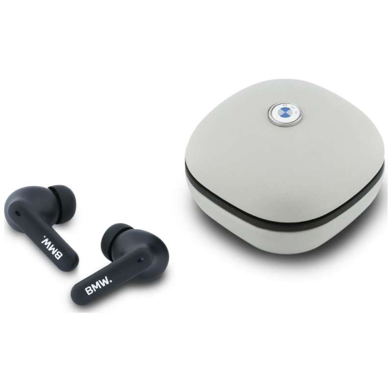 SPOTT-GR BMW Leather Metal Logo Earbuds - Ασύρματα In-Ear Ακουστικά Bluetooth με ENC (Ακύρωση Θορύβου) σε Άσπρο Χρώμα