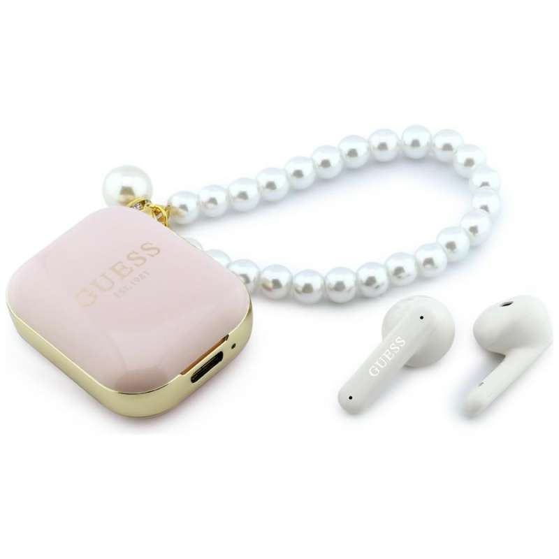 SPOTT-GR GUESS Pearl Strap Earbuds - Ασύρματα In-Ear Ακουστικά Bluetooth με Κόσμημα GUESS σε Ροζ Χρώμα