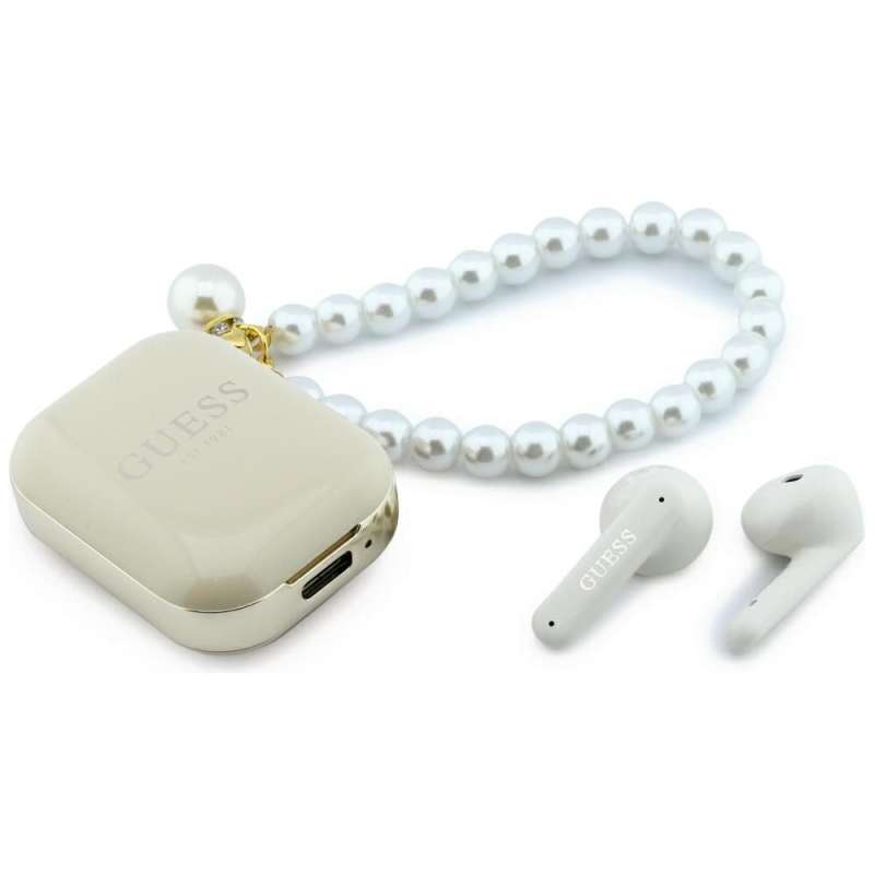 SPOTT-GR GUESS Pearl Strap Earbuds - Ασύρματα In-Ear Ακουστικά Bluetooth με Κόσμημα GUESS σε Μπεζ Χρώμα