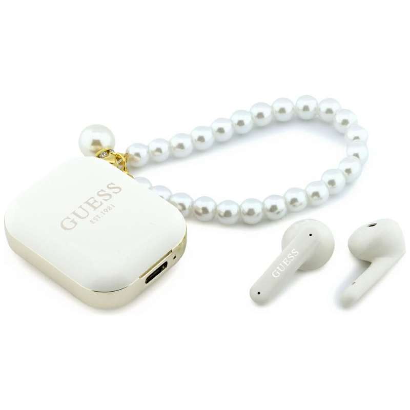 SPOTT-GR GUESS Pearl Strap Earbuds - Ασύρματα In-Ear Ακουστικά Bluetooth με Κόσμημα GUESS σε Άσπρο Χρώμα
