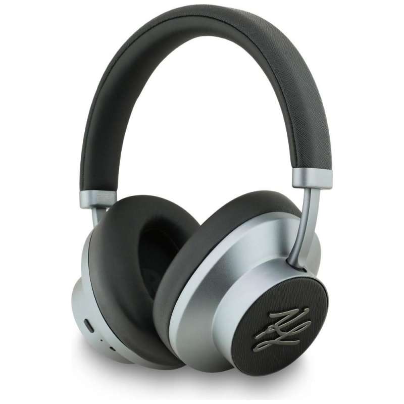 SPOTT-GR Karl Lagerfeld Grained Initials - Ασύρματα Over-Ear Ακουστικά Bluetooth με ANC (Ακύρωση Θορύβου) σε Γκρι / Μαύρο Χρώμα