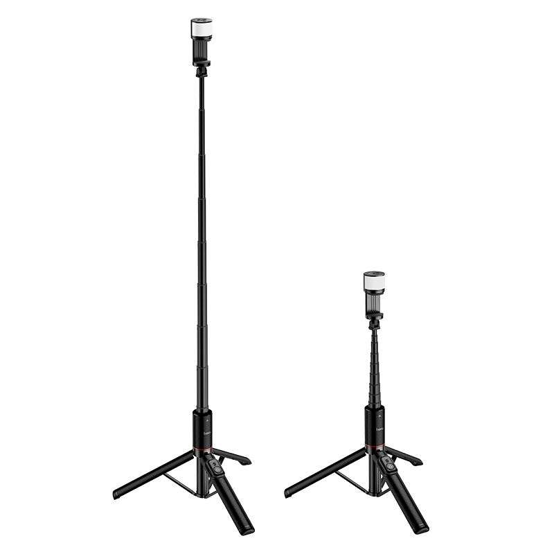 SPOTT-GR Hoco K34 - Selfie Stick με Τρίποδο, Φως LED και Ασύρματο Χειριστήριο Bluetooth σε Μαύρο Χρώμα