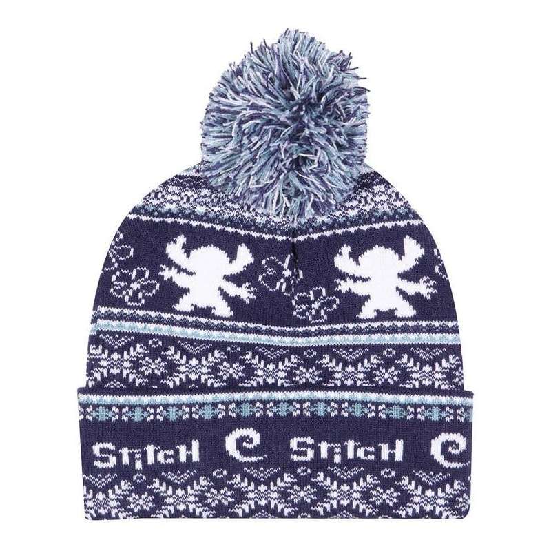 SPOTT-GR Lilo & Stitch Pom-Pom - Σκούφος Beanie Fair Isle σε Μπλε Χρώμα